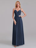 A-Line V-Neck Spaghetti Straps Chiffon Pleated Bridesmaid Dress