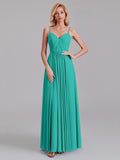 A-Line V-Neck Spaghetti Straps Chiffon Pleated Bridesmaid Dress