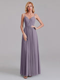 A-Line V-Neck Spaghetti Straps Chiffon Pleated Bridesmaid Dress