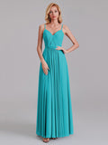 A-Line V-Neck Spaghetti Straps Chiffon Pleated Bridesmaid Dress