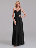 A-Line V-Neck Spaghetti Straps Chiffon Pleated Bridesmaid Dress