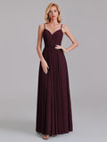 A-Line V-Neck Spaghetti Straps Chiffon Pleated Bridesmaid Dress