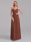 A-Line V-Neck Spaghetti Straps Chiffon Pleated Bridesmaid Dress