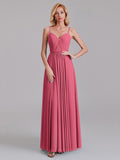A-Line V-Neck Spaghetti Straps Chiffon Pleated Bridesmaid Dress