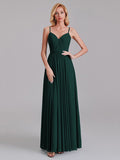 A-Line V-Neck Spaghetti Straps Chiffon Pleated Bridesmaid Dress