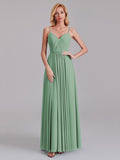 A-Line V-Neck Spaghetti Straps Chiffon Pleated Bridesmaid Dress