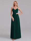 A-Line V-Neck Spaghetti Straps Chiffon Pleated Bridesmaid Dress