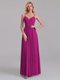 A-Line V-Neck Spaghetti Straps Chiffon Pleated Bridesmaid Dress