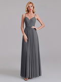 A-Line V-Neck Spaghetti Straps Chiffon Pleated Bridesmaid Dress