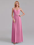 A-Line V-Neck Spaghetti Straps Chiffon Pleated Bridesmaid Dress