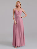A-Line V-Neck Spaghetti Straps Chiffon Pleated Bridesmaid Dress