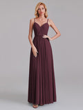 A-Line V-Neck Spaghetti Straps Chiffon Pleated Bridesmaid Dress