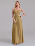 A-Line V-Neck Spaghetti Straps Chiffon Pleated Bridesmaid Dress