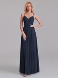 A-Line V-Neck Spaghetti Straps Chiffon Pleated Bridesmaid Dress