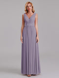Exquisite V-Neck Sleeveless Chiffon Cheap Floor-Length Bridesmaid Dress With Pleated