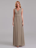 Exquisite V-Neck Sleeveless Chiffon Cheap Floor-Length Bridesmaid Dress With Pleated