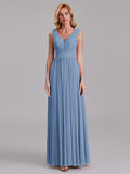Exquisite V-Neck Sleeveless Chiffon Cheap Floor-Length Bridesmaid Dress With Pleated