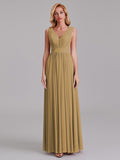 Exquisite V-Neck Sleeveless Chiffon Cheap Floor-Length Bridesmaid Dress With Pleated