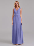 Exquisite V-Neck Sleeveless Chiffon Cheap Floor-Length Bridesmaid Dress With Pleated