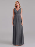 Exquisite V-Neck Sleeveless Chiffon Cheap Floor-Length Bridesmaid Dress With Pleated