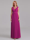 Exquisite V-Neck Sleeveless Chiffon Cheap Floor-Length Bridesmaid Dress With Pleated