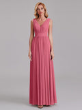 Exquisite V-Neck Sleeveless Chiffon Cheap Floor-Length Bridesmaid Dress With Pleated