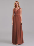 Exquisite V-Neck Sleeveless Chiffon Cheap Floor-Length Bridesmaid Dress With Pleated