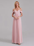 Newest A-Line Off The Shoulder Pleated Chiffon Bridedsmaid Dresses