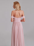Newest A-Line Off The Shoulder Pleated Chiffon Bridedsmaid Dresses
