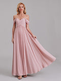Newest A-Line Off The Shoulder Pleated Chiffon Bridedsmaid Dresses