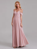Newest A-Line Off The Shoulder Pleated Chiffon Bridedsmaid Dresses