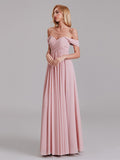 Newest A-Line Off The Shoulder Pleated Chiffon Bridedsmaid Dresses