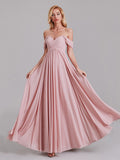 Newest A-Line Off The Shoulder Pleated Chiffon Bridedsmaid Dresses
