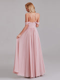 Newest A-Line Off The Shoulder Pleated Chiffon Bridedsmaid Dresses