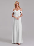 Newest A-Line Off The Shoulder Pleated Chiffon Bridedsmaid Dresses