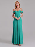 Newest A-Line Off The Shoulder Pleated Chiffon Bridedsmaid Dresses