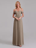 Newest A-Line Off The Shoulder Pleated Chiffon Bridedsmaid Dresses