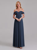 Newest A-Line Off The Shoulder Pleated Chiffon Bridedsmaid Dresses