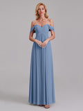 Newest A-Line Off The Shoulder Pleated Chiffon Bridedsmaid Dresses