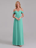 Newest A-Line Off The Shoulder Pleated Chiffon Bridedsmaid Dresses
