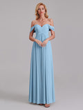 Newest A-Line Off The Shoulder Pleated Chiffon Bridedsmaid Dresses