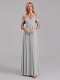 Newest A-Line Off The Shoulder Pleated Chiffon Bridedsmaid Dresses