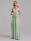 Newest A-Line Off The Shoulder Pleated Chiffon Bridedsmaid Dresses