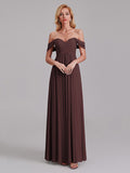 Newest A-Line Off The Shoulder Pleated Chiffon Bridedsmaid Dresses