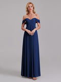 Newest A-Line Off The Shoulder Pleated Chiffon Bridedsmaid Dresses