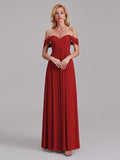 Newest A-Line Off The Shoulder Pleated Chiffon Bridedsmaid Dresses