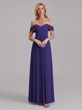 Newest A-Line Off The Shoulder Pleated Chiffon Bridedsmaid Dresses