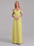 Newest A-Line Off The Shoulder Pleated Chiffon Bridedsmaid Dresses