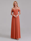 Newest A-Line Off The Shoulder Pleated Chiffon Bridedsmaid Dresses