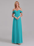 Newest A-Line Off The Shoulder Pleated Chiffon Bridedsmaid Dresses